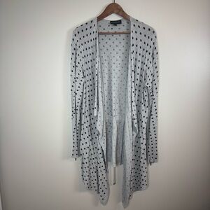 LANE BRYANT Grey Polka Dot Open Waterfall Cardigan Sweater with Cinch size 14/16